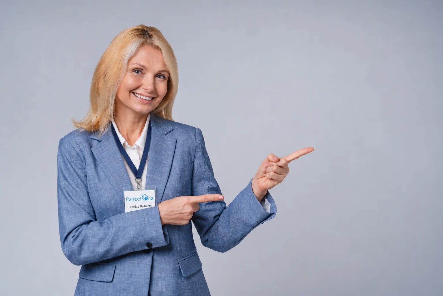 Perfect One Services team member pointing to the free quote offer